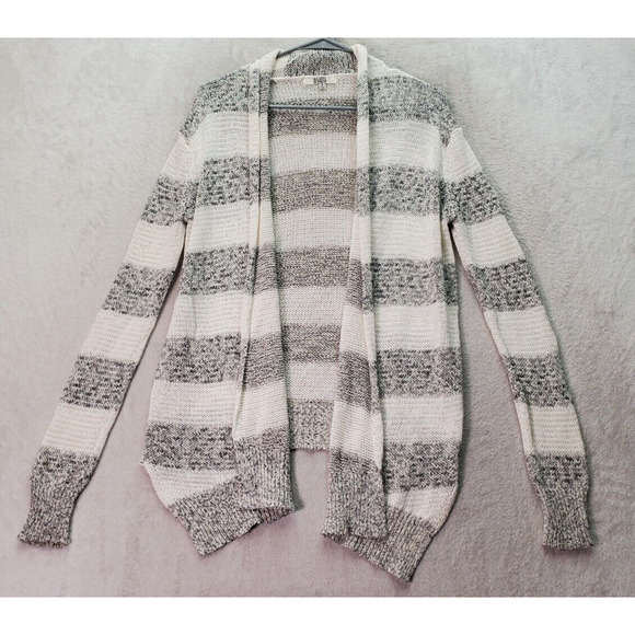 BB‎ Dakota Cardigan Womens Small White Gray Knit Striped Long Sleeve Open Front - Picture 1 of 9